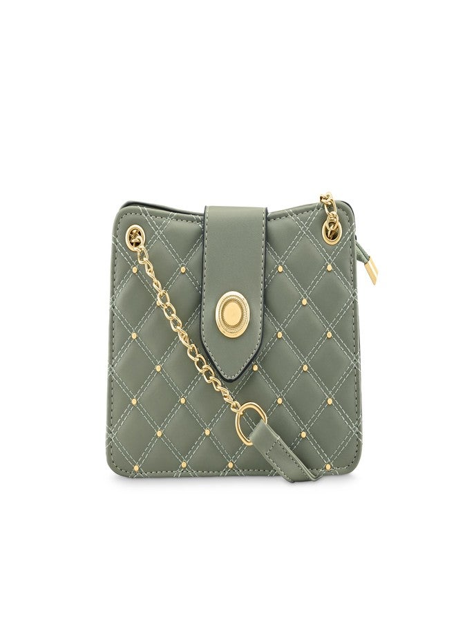 fastrack Chic Studded Quilted Sling Bag for Women | Crossbody with Zipper & Magnetic Button Closure, Metallic-Detail Strap & Utility Pocket | Stylish Everyday Shoulder Bag for College & Casual Outings - Image 1